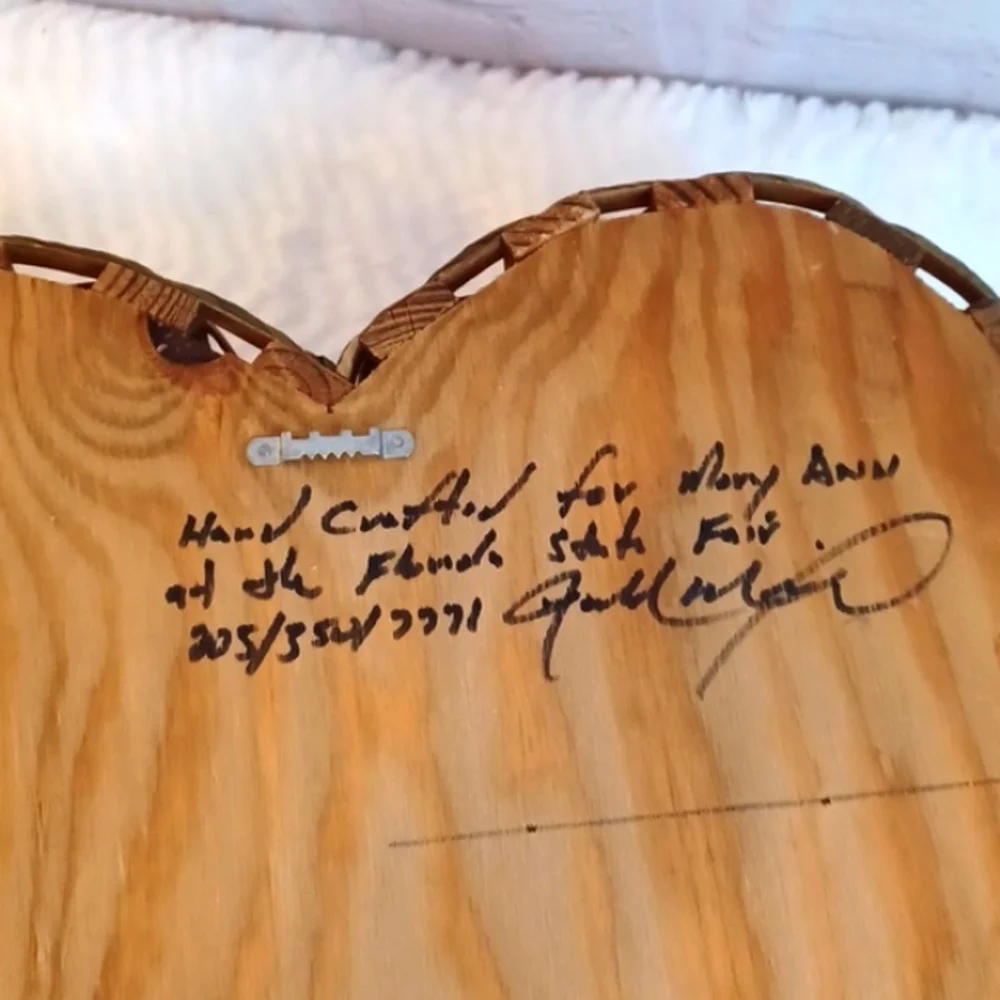 Handcrafted Heart Wooden Wicker Shelf Florida State Fair Signed 2005 15 Wx14 L